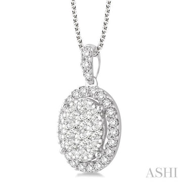 1 1/2 Ctw Oval Shape Diamond Lovebright Pendant in 14K White Gold with Chain